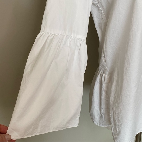 TIBI Tunic With Shirred Back & Bell Sleeve In White, Size 2 - Picture 6 of 16